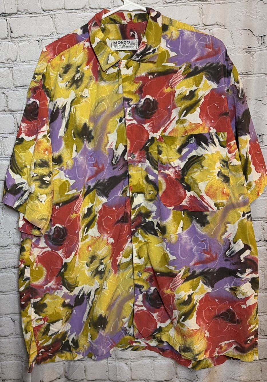 Mondo Di Marco Vintage Italy Loop Collar Abstract Short Sleeved Shirt XL